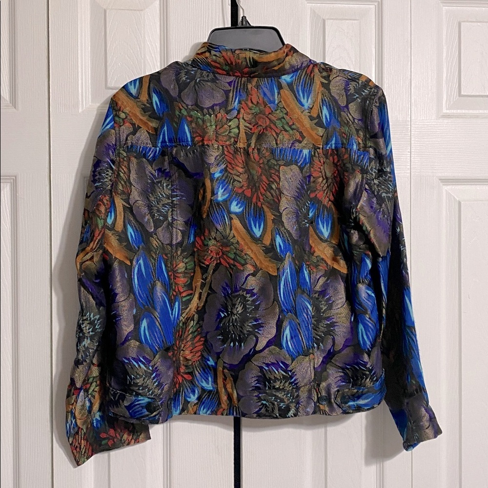 Chicos floral silk blend button down jacket size MEDIUM - Picture 6 of 13